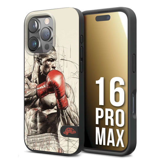 CUSTOMIZZA - Custodia cover nera morbida in tpu compatibile per iPhone 16 PRO MAX pugilato pugili disegno tattoo guantoni box sport ring