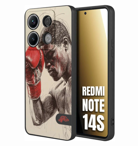 CUSTOMIZZA - Custodia cover nera morbida in tpu compatibile per Xiaomi Redmi Note 14S pugilato pugili disegno tattoo guantoni boxer pesi massimi