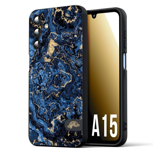 CUSTOMIZZA - Custodia cover nera morbida in tpu compatibile per Samsung A15 5G effetto marmo marble blu venature dorato psichedelico