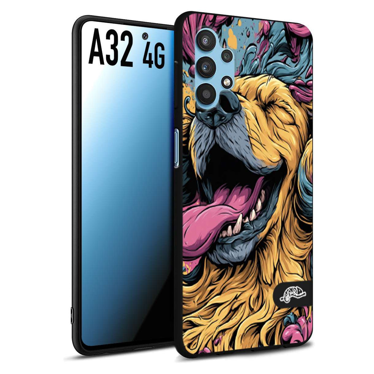 CUSTOMIZZA - Custodia cover nera morbida in tpu compatibile per Samsung A32 4G Golden Retriever illustrazione cane pop art cane street art cartone animato