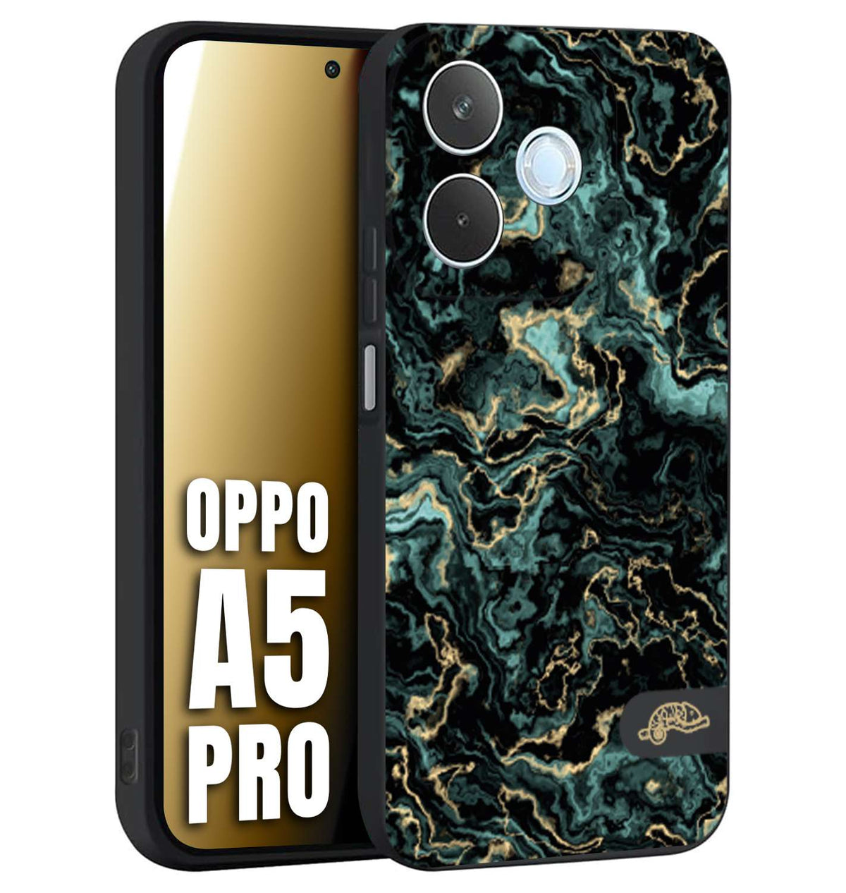 CUSTOMIZZA - Custodia cover nera morbida in tpu compatibile per Oppo A5 PRO effetto marmo marble verde green venature dorato pietra