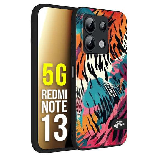 CUSTOMIZZA - Custodia cover nera morbida in tpu compatibile per Xiaomi Redmi Note 13 5G leopardato maculato tigrato tiger colorata summer color