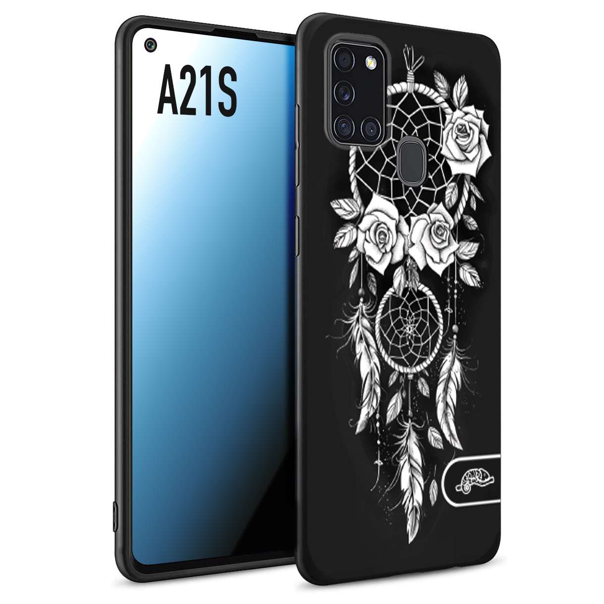 CUSTOMIZZA - Custodia cover nera morbida in tpu compatibile per Samsung A21S acchiappasogni dreamcatcher black and white bianco a rilievo disegnato tattoo tatuaggio