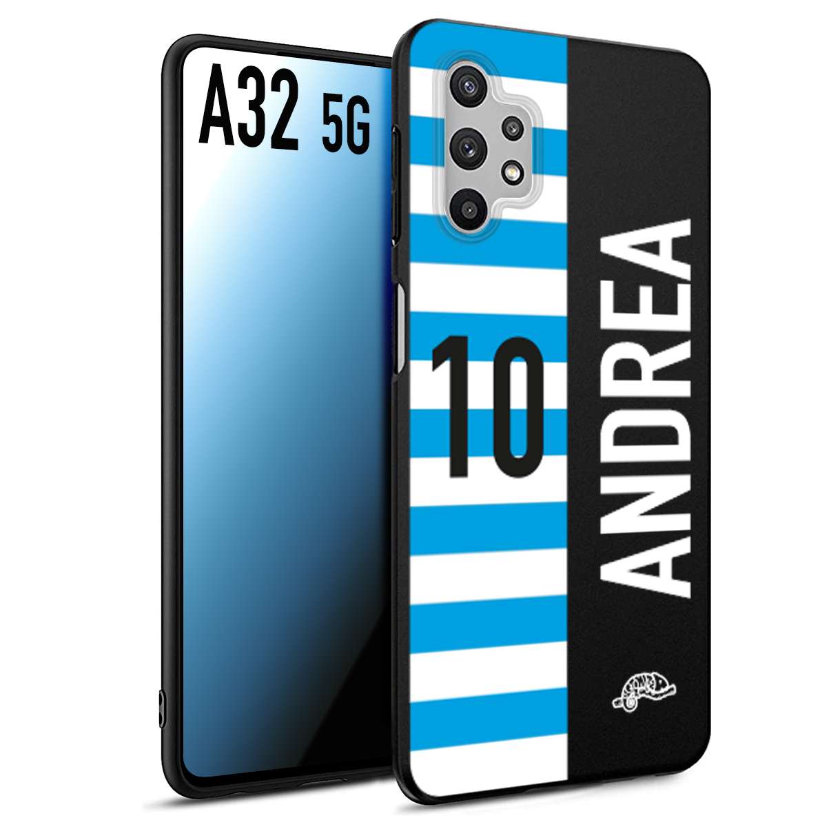 CUSTOMIZZA - Custodia cover nera morbida in tpu compatibile per Samsung A32 5G personalizzata calcio football nome e numero calciatori biancazzurri