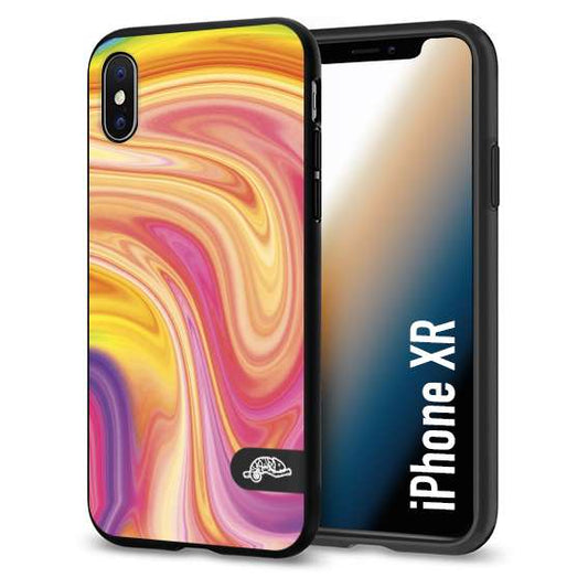 CUSTOMIZZA - Custodia cover nera morbida in tpu compatibile per iPhone XR colorata fantasia vortice marmo onde rosa fucsia gialla