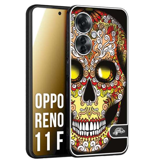 CUSTOMIZZA - Custodia cover nera morbida in tpu compatibile per Oppo Reno 11 F 5G teschio messicano Mexican skull giallo rosso arancio