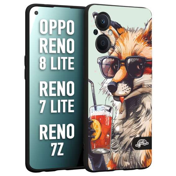 CUSTOMIZZA - Custodia cover nera morbida in tpu compatibile per Oppo Reno 7 Lite - 8 Lite - 7Z estate disegnata cocktails animali simpatici fox volpe negroni