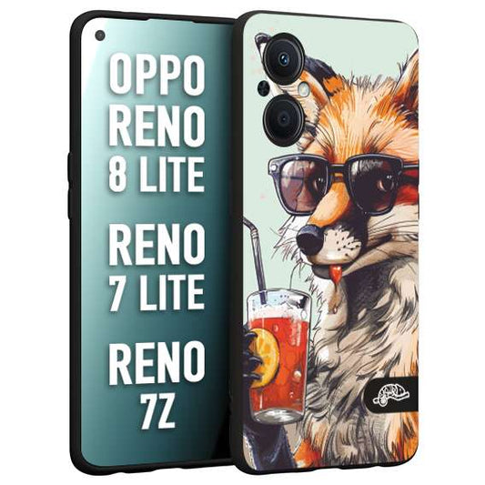 CUSTOMIZZA - Custodia cover nera morbida in tpu compatibile per Oppo Reno 7 Lite - 8 Lite - 7Z estate disegnata cocktails animali simpatici fox volpe negroni