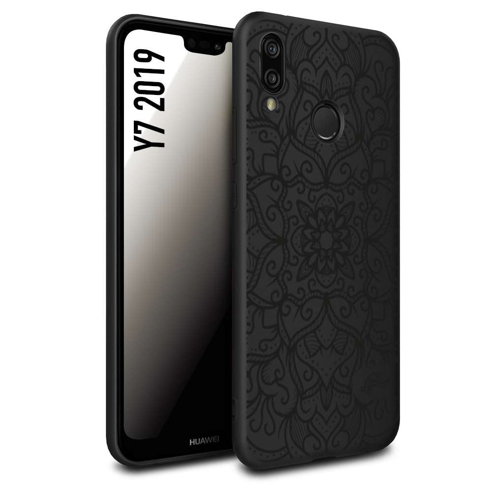 CUSTOMIZZA - Custodia cover nera morbida in tpu compatibile per Huawei Y7 2019 mandala nero fiore vedo non vedo donna