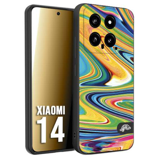 CUSTOMIZZA - Custodia cover nera morbida in tpu compatibile per Xiaomi 14 colorata fantasia vortice marmo arcobaleno gialla verde blu