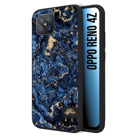 CUSTOMIZZA - Custodia cover nera morbida in tpu compatibile per Oppo Reno 4Z effetto marmo marble blu venature dorato psichedelico