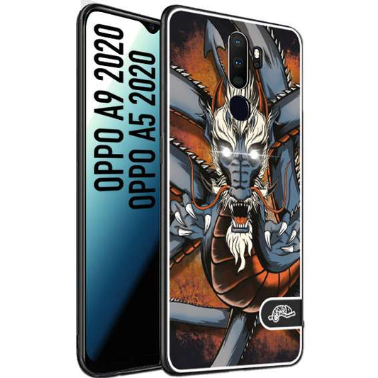 CUSTOMIZZA - Custodia cover nera morbida in tpu compatibile per Oppo A9 2020 - A5 2020 drago giapponese tattoo japan dragon