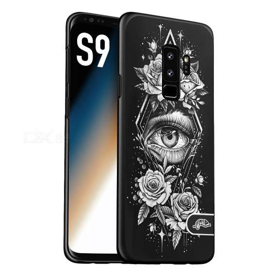 CUSTOMIZZA - Custodia cover nera morbida in tpu compatibile per Samsung S9 occhio fiori rombo geometrico black and white bianco a rilievo disegnato tattoo tatuaggio