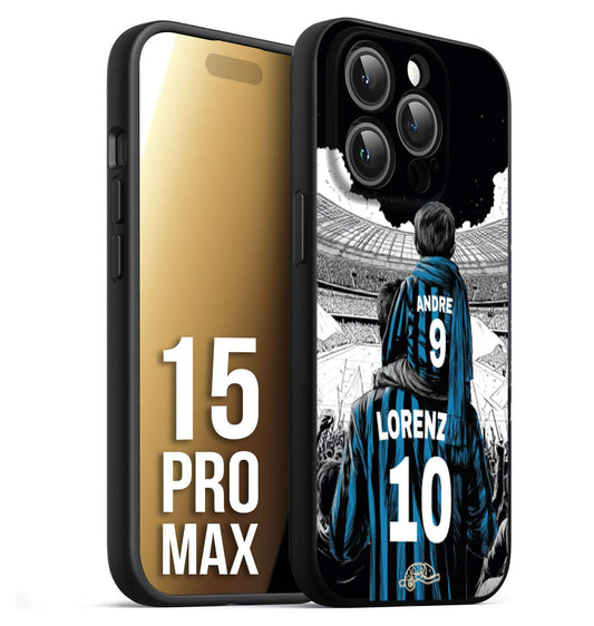 CUSTOMIZZA - Custodia cover nera morbida in tpu compatibile per iPhone 15 PRO MAX personalizzata calcio football padre e figlio calciatori nerazzurra