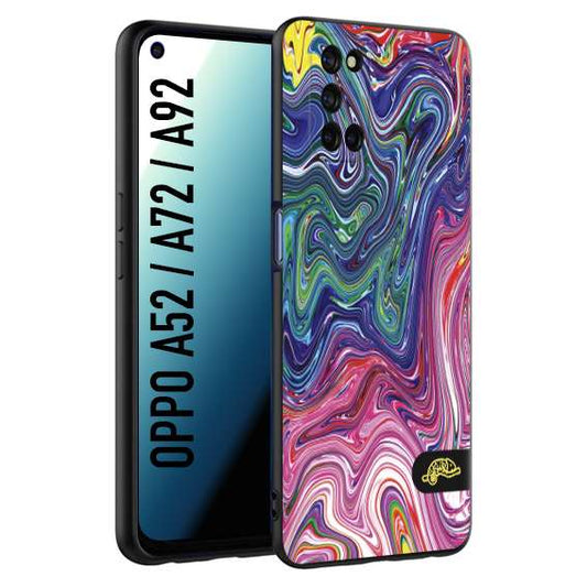 CUSTOMIZZA - Custodia cover nera morbida in tpu compatibile per Oppo A52 - A72 - A92 colorata fantasia vortice marmo arcobaleno rosa blu fucsia