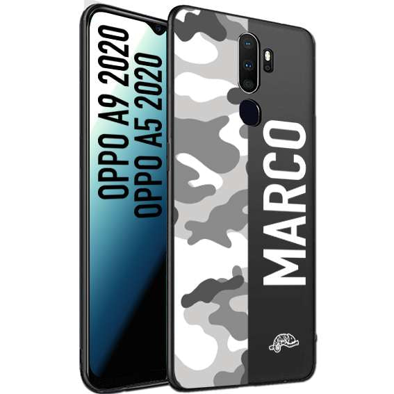 CUSTOMIZZA - Custodia cover nera morbida in tpu compatibile per Oppo A9 2020 - A5 2020 camouflage mimetico militare personalizzata nome bianco