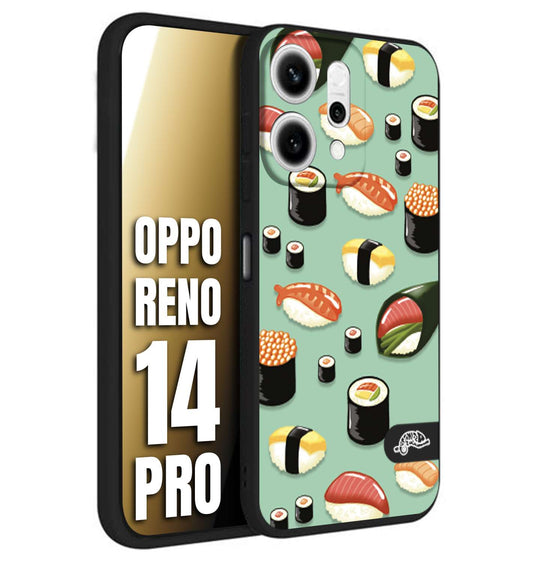 CUSTOMIZZA - Custodia cover nera morbida in tpu compatibile per Oppo Reno 14 PRO sushi disegni giapponese nighiri acquamarina verde