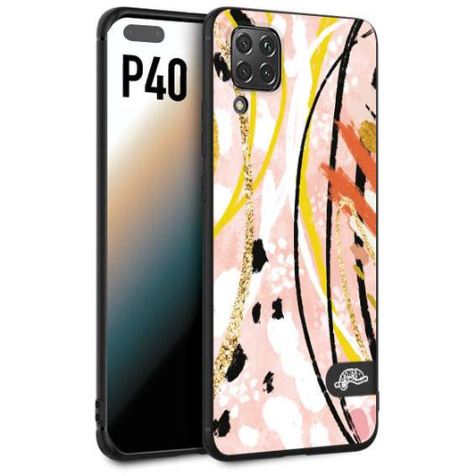 CUSTOMIZZA - Custodia cover nera morbida in tpu compatibile per Huawei P40 fiori astratti donna zebrato leopardato fantasia dorata gialla rosa colorata