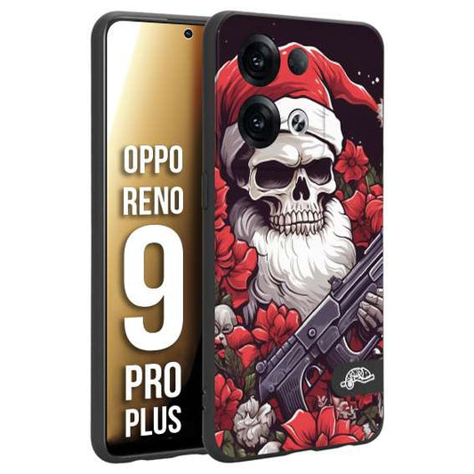 CUSTOMIZZA - Custodia cover nera morbida in tpu compatibile per Oppo Reno 9 PRO PLUS teschio natale santa claus fiori tattoo disegnato