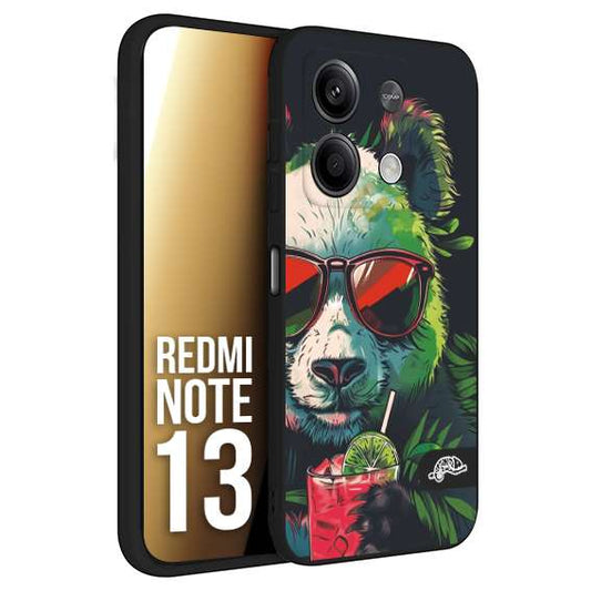 CUSTOMIZZA - Custodia cover nera morbida in tpu compatibile per Xiaomi Redmi Note 13 estate disegnata cocktails animali simpatici panda mojito