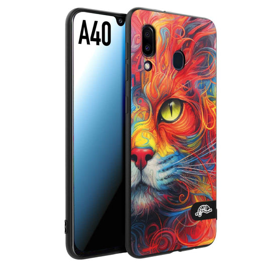 CUSTOMIZZA - Custodia cover nera morbida in tpu compatibile per Samsung A40 animali color cat gatto viso colori vibranti disegnato schizzo