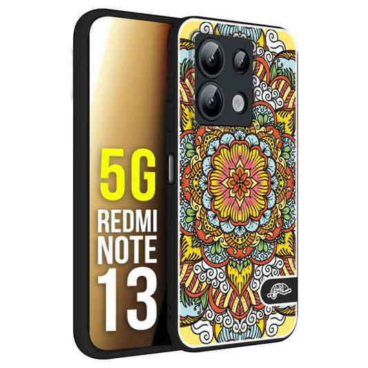 CUSTOMIZZA - Custodia cover nera morbida in tpu compatibile per Xiaomi Redmi Note 13 5G mandala colorato fiore nuvole arancione