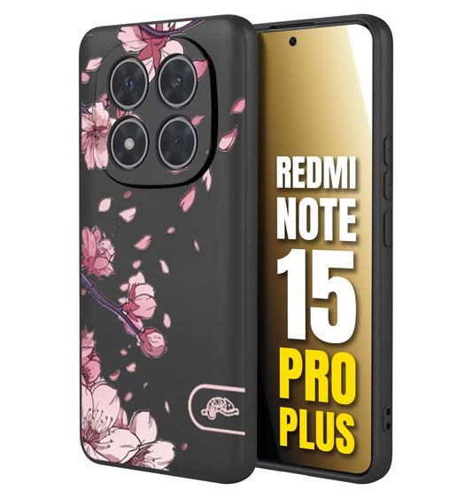 CUSTOMIZZA - Custodia cover nera morbida in tpu compatibile per Xiaomi Redmi Note 15 PRO PLUS giapponese fiori di ciliegio in fiore a rilievo disegnata tattoo