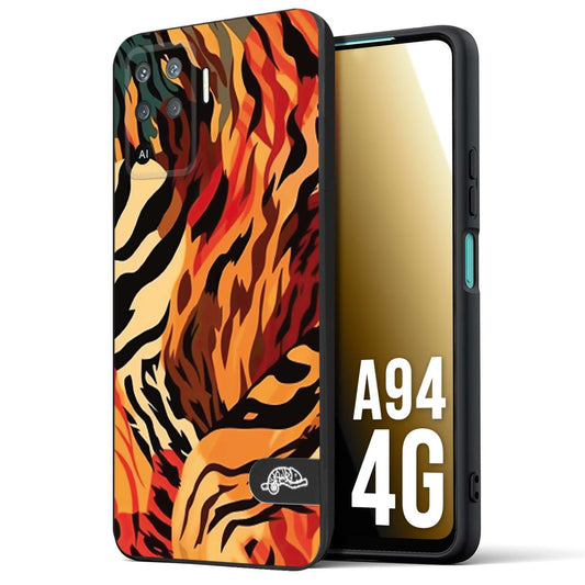 CUSTOMIZZA - Custodia cover nera morbida in tpu compatibile per Oppo A94 4G leopardato maculato tigrato tiger colorata gialla rossa arancio