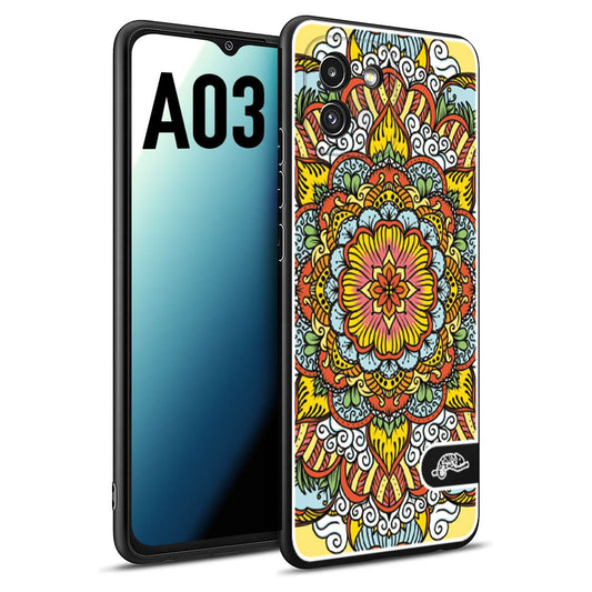 CUSTOMIZZA - Custodia cover nera morbida in tpu compatibile per Samsung A03 mandala colorato fiore nuvole arancione