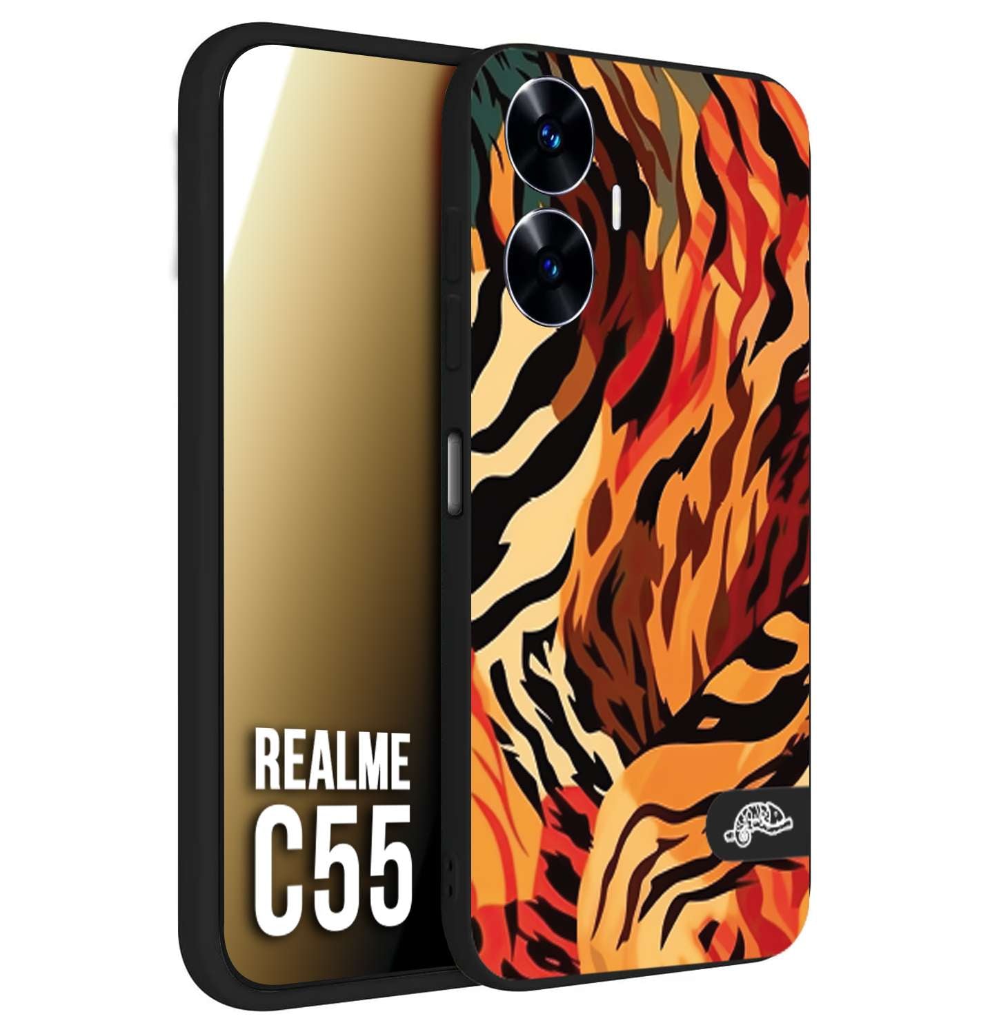 CUSTOMIZZA - Custodia cover nera morbida in tpu compatibile per Oppo C55 leopardato maculato tigrato tiger colorata gialla rossa arancio