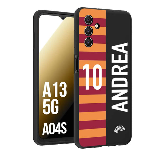 CUSTOMIZZA - Custodia cover nera morbida in tpu compatibile per Samsung A04S - A13 5G personalizzata calcio football nome e numero calciatori giallo rossi