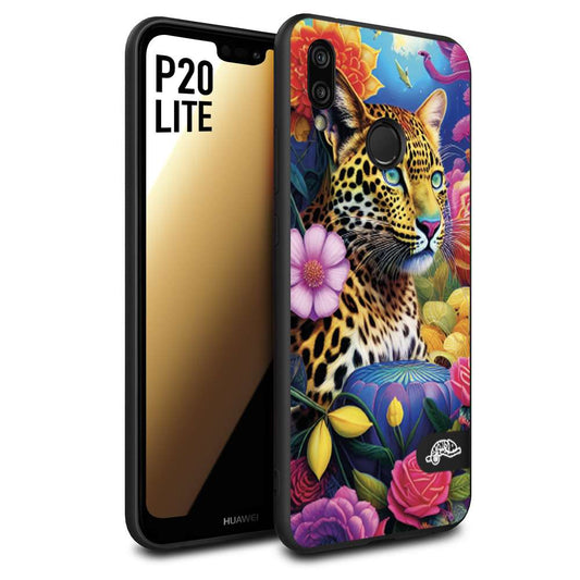 CUSTOMIZZA - Custodia cover nera morbida in tpu compatibile per Huawei P20 LITE astratti donna flower fantasia leopardo ghepardo animali colorati