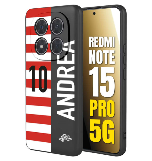 CUSTOMIZZA - Custodia cover nera morbida in tpu compatibile per Xiaomi Redmi Note 15 PRO 5G personalizzata calcio football nome e numero calciatori bianco rossa
