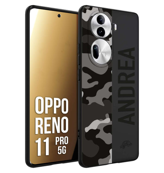 CUSTOMIZZA - Custodia cover nera morbida in tpu compatibile per Oppo Reno 11 PRO 5G camouflage mimetico militare personalizzata nome
