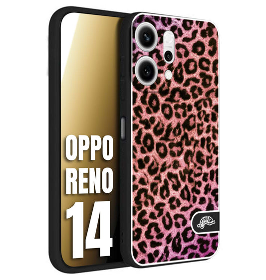 CUSTOMIZZA - Custodia cover nera morbida in tpu compatibile per Oppo Reno 14 leopardato maculato donna rosa leopard