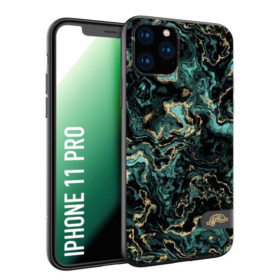 CUSTOMIZZA - Custodia cover nera morbida in tpu compatibile per iPhone 11 PRO effetto marmo marble verde green venature dorato pietra