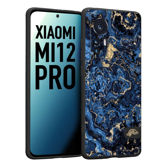 CUSTOMIZZA - Custodia cover nera morbida in tpu compatibile per Xiaomi 12 PRO effetto marmo marble blu venature dorato psichedelico