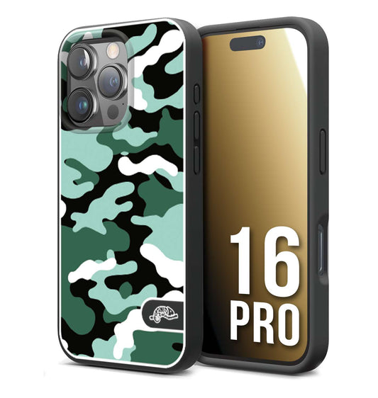 CUSTOMIZZA - Custodia cover nera morbida in tpu compatibile per iPhone 16 PRO camouflage mimetico militare verde green