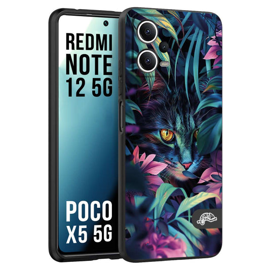 CUSTOMIZZA - Custodia cover nera morbida in tpu compatibile per Xiaomi Redmi Note 12 5G - POCO X5 5G animali color giungla tropicale occhio di gatto colori vibranti disegnato