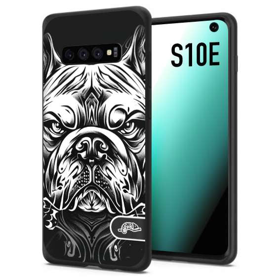 CUSTOMIZZA - Custodia cover nera morbida in tpu compatibile per Samsung S10E bulldog bianco a rilievo disegnato tattoo tatuaggio