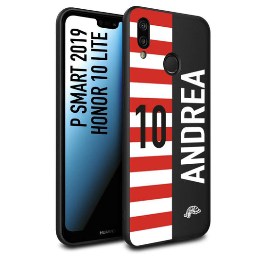CUSTOMIZZA - Custodia cover nera morbida in tpu compatibile per Huawei P Smart 2019 personalizzata calcio football nome e numero calciatori bianco rossa