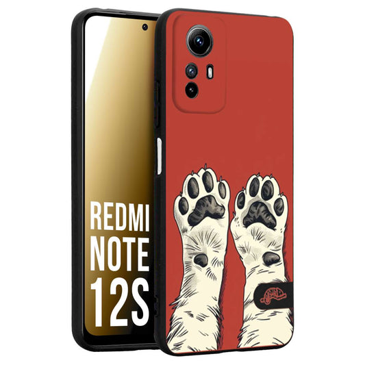 CUSTOMIZZA - Custodia cover nera morbida in tpu compatibile per Xiaomi Redmi Note 12S zampe di gatto cat paws rossa red disegnata fumetto cartoon