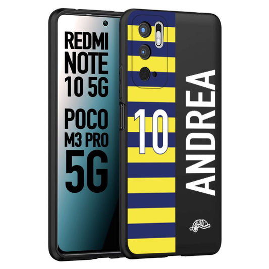 CUSTOMIZZA - Custodia cover nera morbida in tpu compatibile per Xiaomi Redmi Note 10 5G - Poco M3 Pro 5G personalizzata calcio football nome e numero calciatori giallo blu