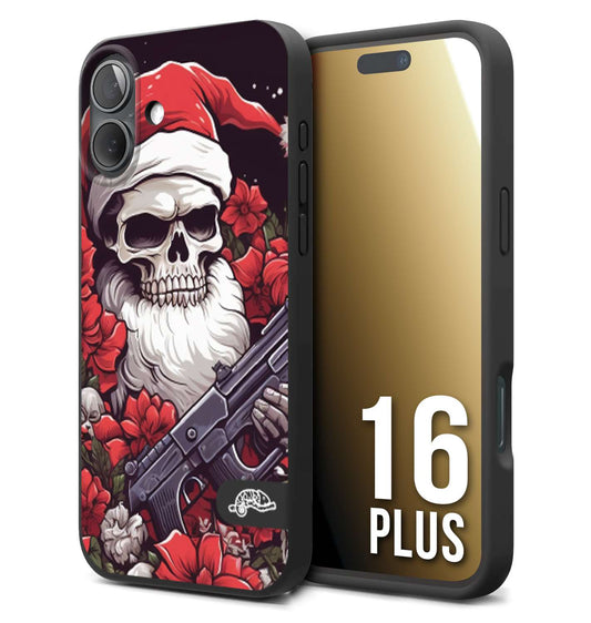 CUSTOMIZZA - Custodia cover nera morbida in tpu compatibile per iPhone 16 PLUS teschio natale santa claus fiori tattoo disegnato