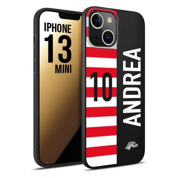 CUSTOMIZZA - Custodia cover nera morbida in tpu compatibile per iPhone 13 MINI personalizzata calcio football nome e numero calciatori bianco rossa