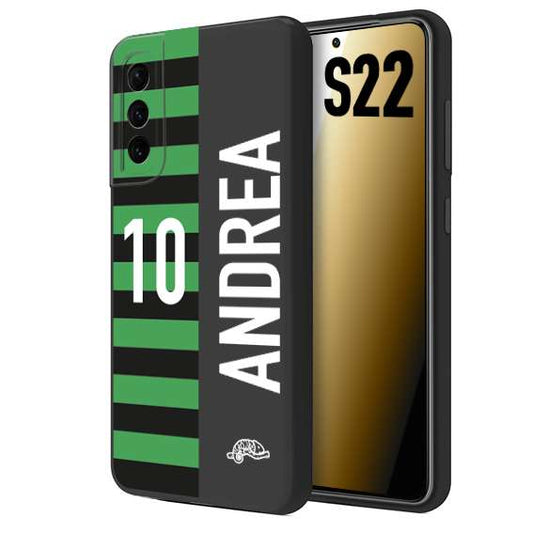 CUSTOMIZZA - Custodia cover nera morbida in tpu compatibile per Samsung S22 personalizzata calcio football nome e numero calciatori neroverde