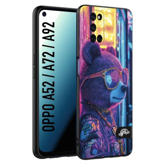 CUSTOMIZZA - Custodia cover nera morbida in tpu compatibile per Oppo A52 - A72 - A92 animali cyberpunk orsetto orso street bear fucsia blu night