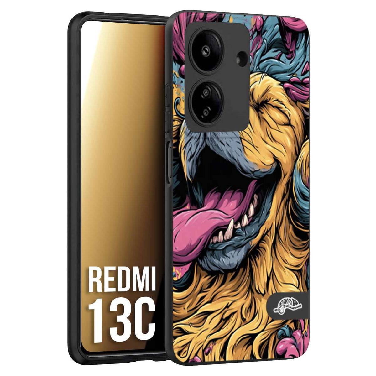 CUSTOMIZZA - Custodia cover nera morbida in tpu compatibile per Xiaomi Redmi 13C Golden Retriever illustrazione cane pop art cane street art cartone animato