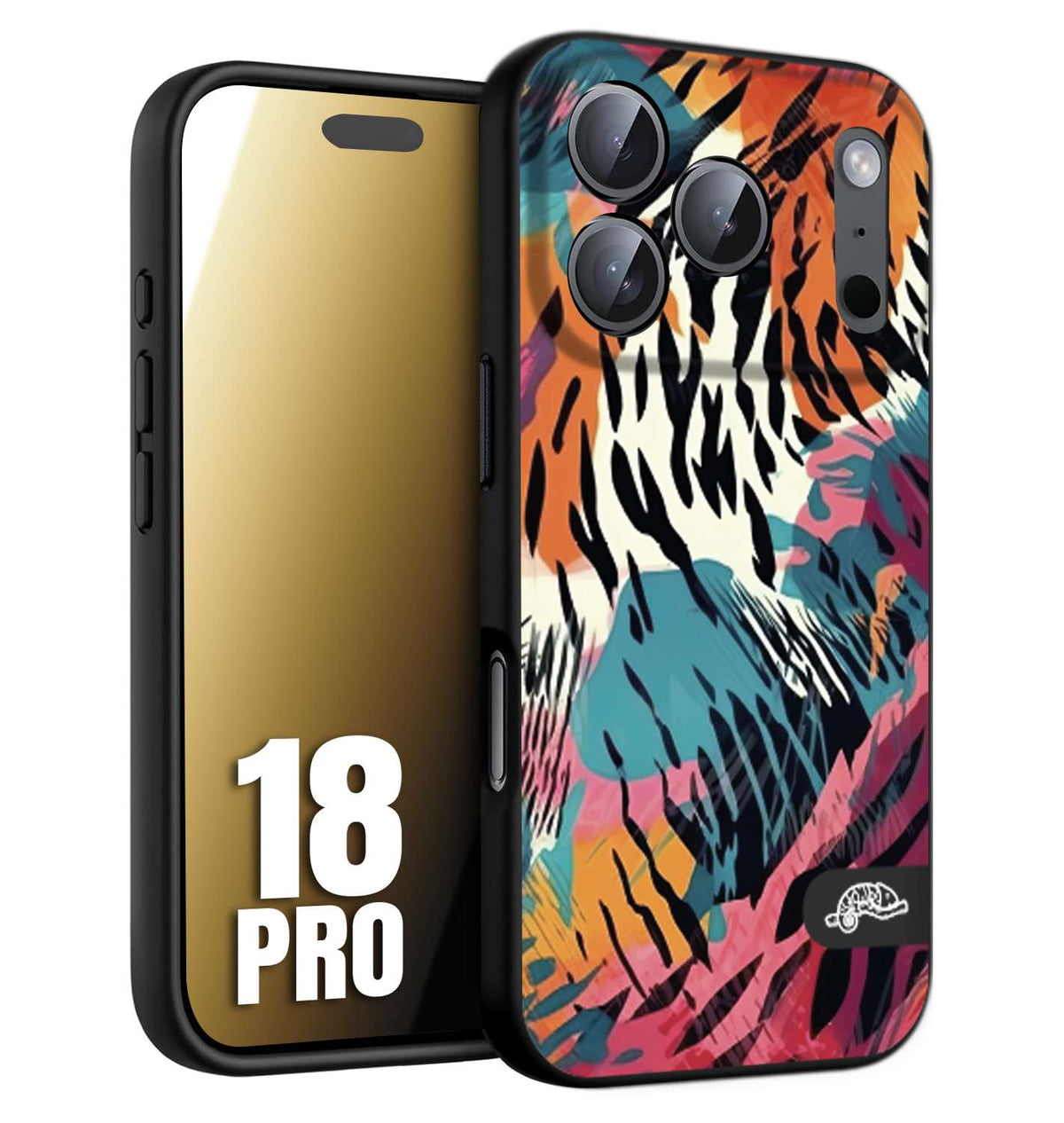 CUSTOMIZZA - Custodia cover nera morbida in tpu compatibile per iPhone 18 PRO leopardato maculato tigrato tiger colorata summer color