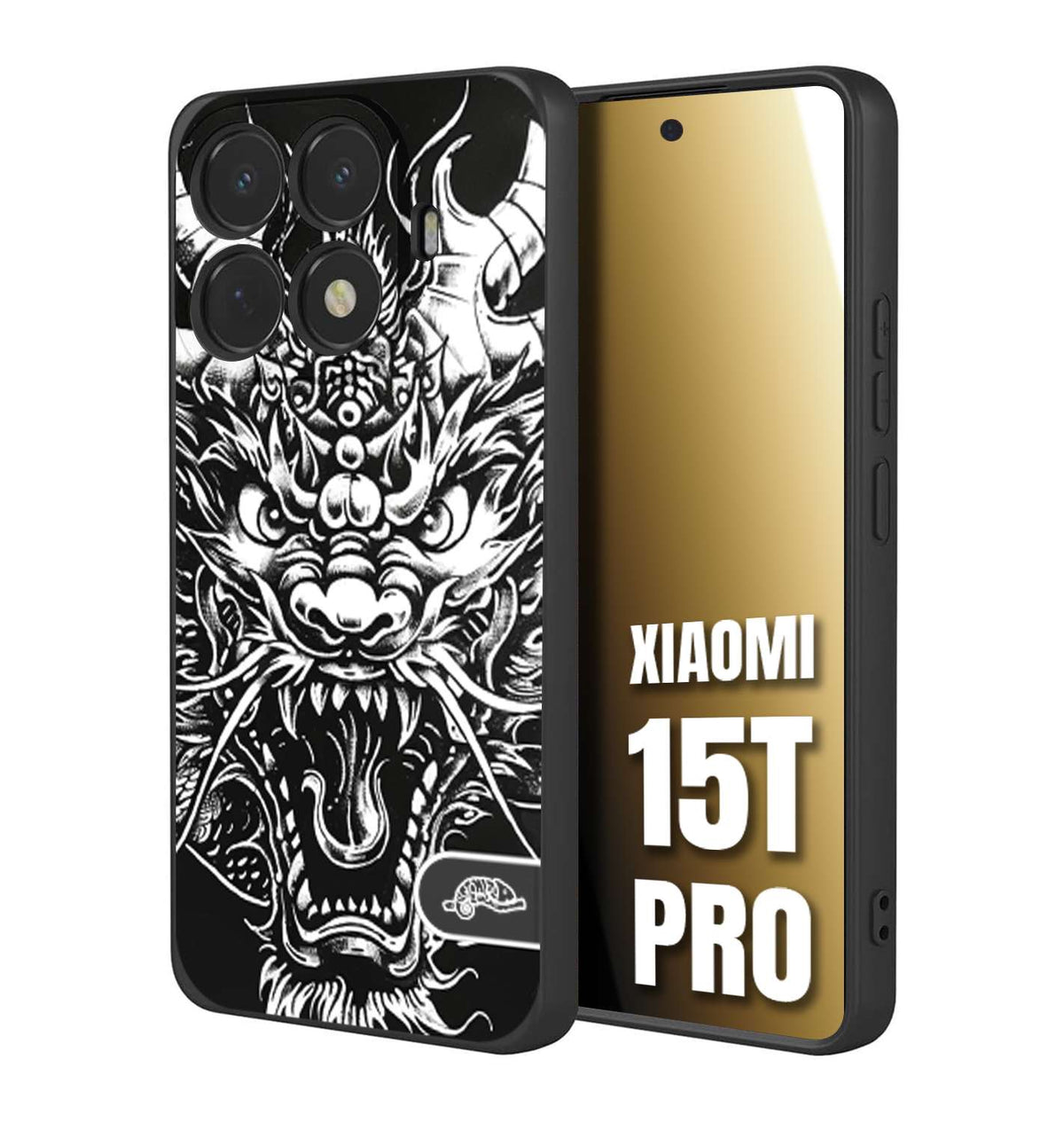 CUSTOMIZZA - Custodia cover nera morbida in tpu compatibile per Xiaomi 15T PRO drago black and white bianco a rilievo disegnato tattoo tatuaggio